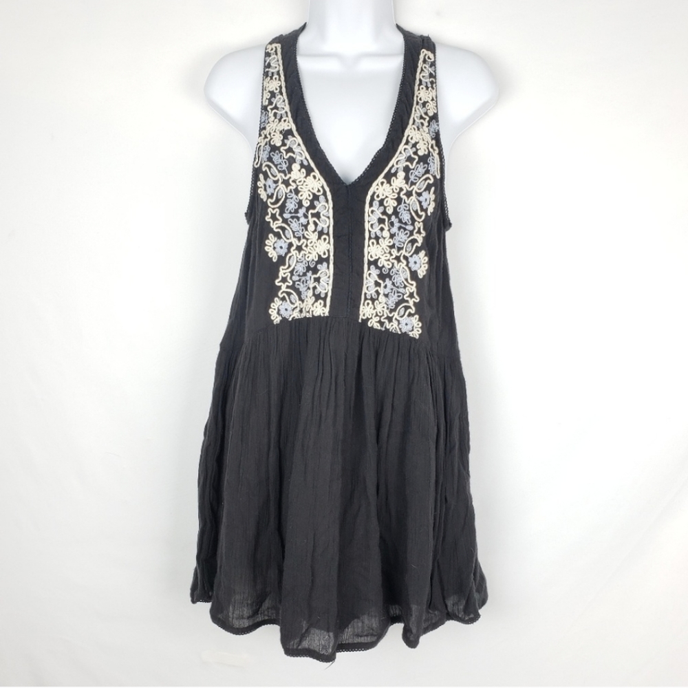 UO Ecote black embroidered babydoll tank dress